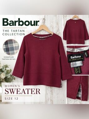 Barbour Tartan Collection Burgundy Sweater Women’s Size 12